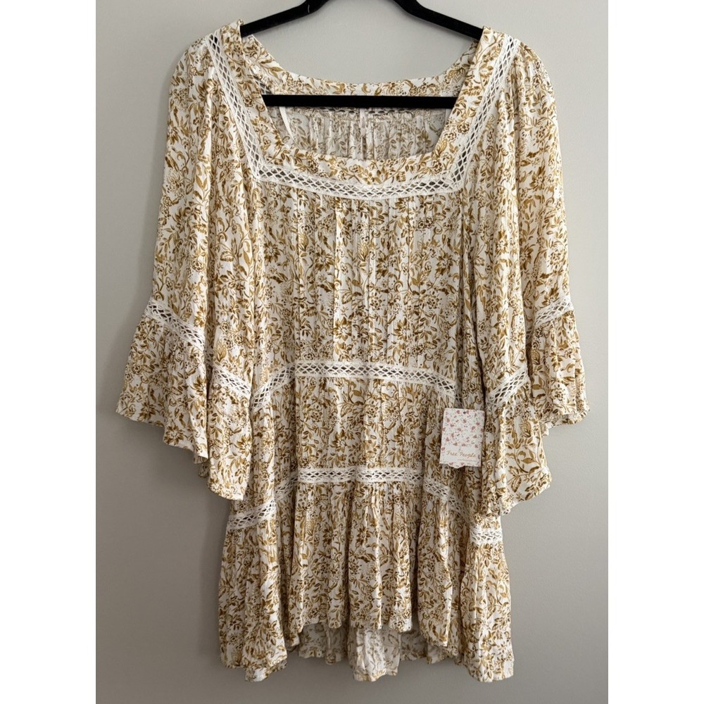 Free People Talk About It Tunic Top Ivory Combo Women's Size Medium‎